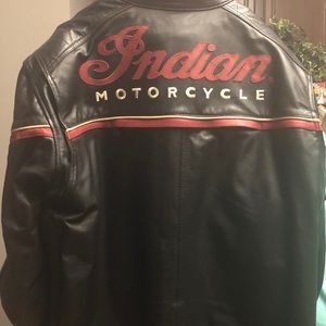 Black leather Indian Motorcycle Jacket.